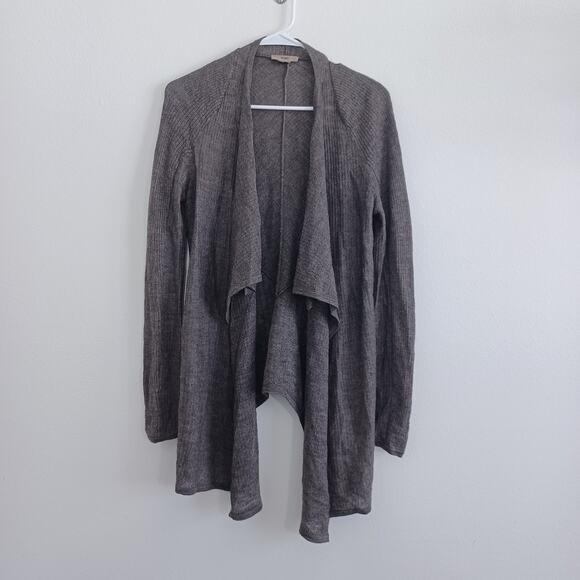 Helmut Cardigan Sweater Women M Brown Alpaca Silk Knit Casual Waterfall Minimal - Picture 1 of 8